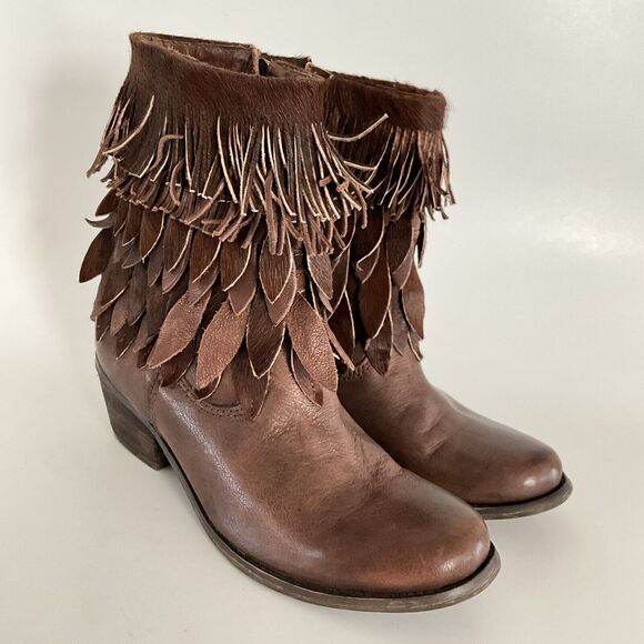 Sheridan Mia Boots 6M Brown Leather Sienna Western Pony Fringe Blooming Booties - Picture 12 of 12